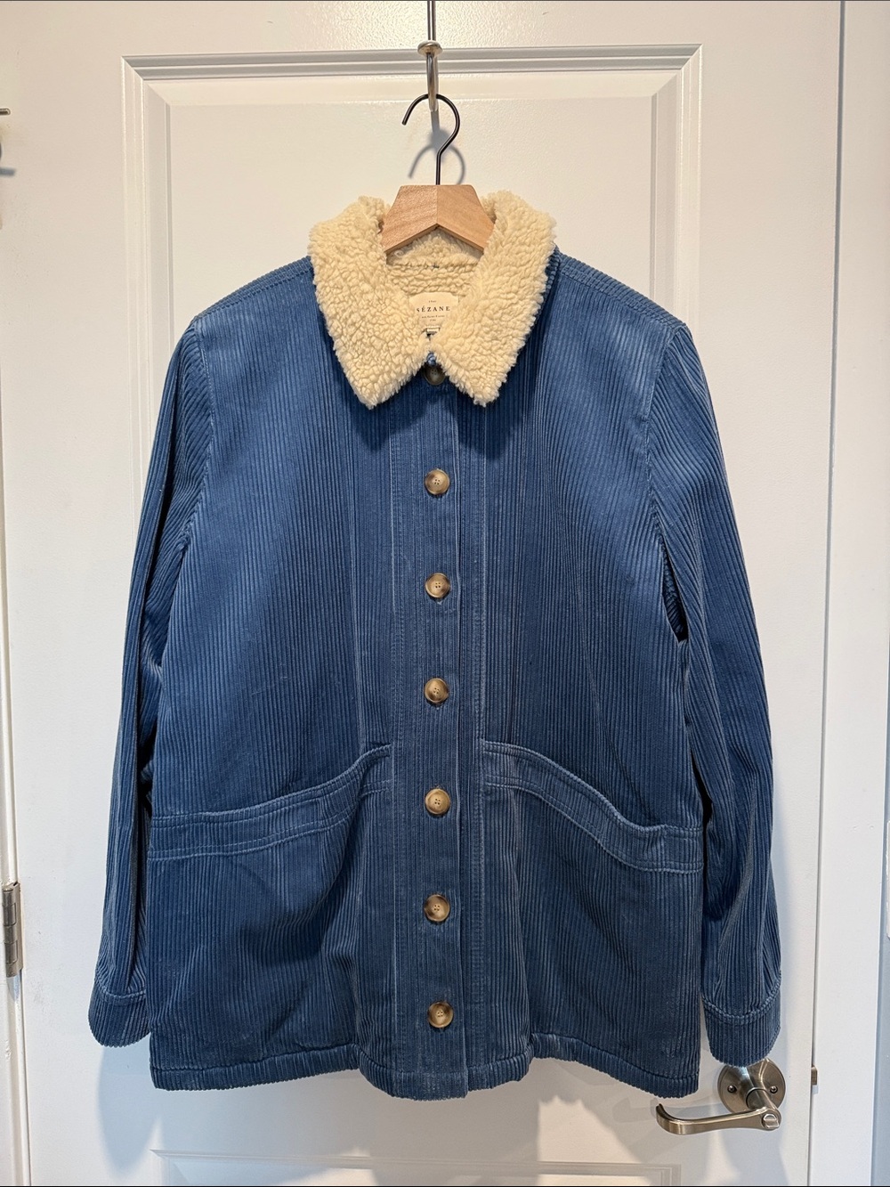Sezane Will Jacket Vintage Blue Sheepskin Collar - Size XXL